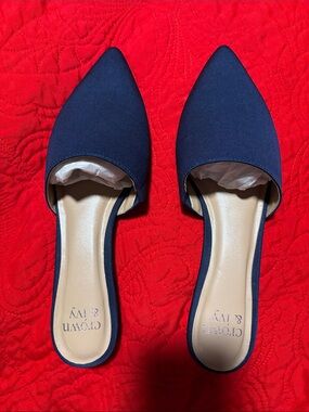 crown & ivy Navy Pointed-Toe Slip-On Mules